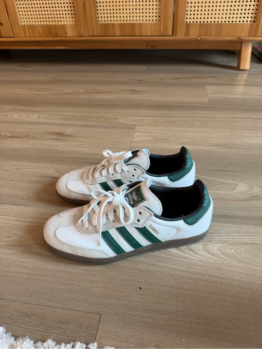 adidas White and Green Samba Retro Low-Top Sneakers